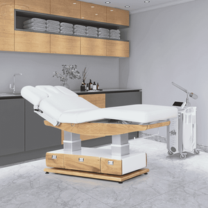 Table de massage stationnaire électrique, lit de traitement médical avec rangement