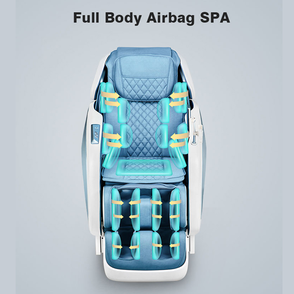 Fauteuil de massage complet du corps en cuir bleu de luxe à gravité 0