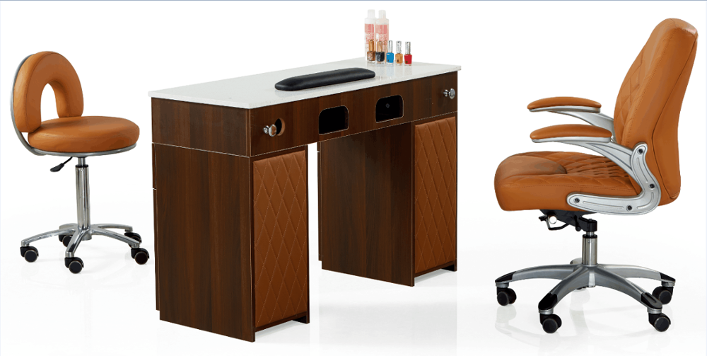 Table de manucure marron Nail Bar Tech Desk Station avec évent - Kangmei