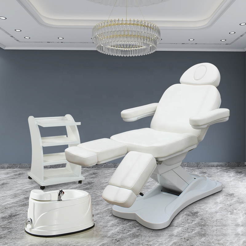 Chaise de pédicure de tatouage de podiatrie de lit facial d'ascenseur de table de massage blanche réglable électrique